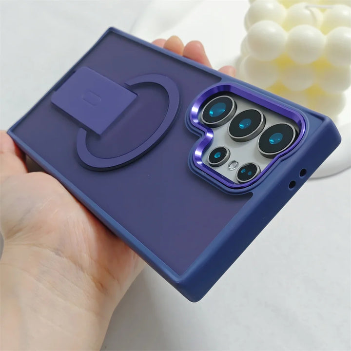 Luxury Magsafe Magnetic Stand Case for Samsung S23/S24/S25 Ultra with Plating Lens Protection and Wireless Charging Compatibility
