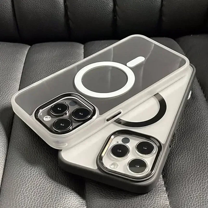 Metal Frame Transparent iPhone Case – MagSafe Magnetic Clear Protective Cover for iPhone 11–16 Pro Max