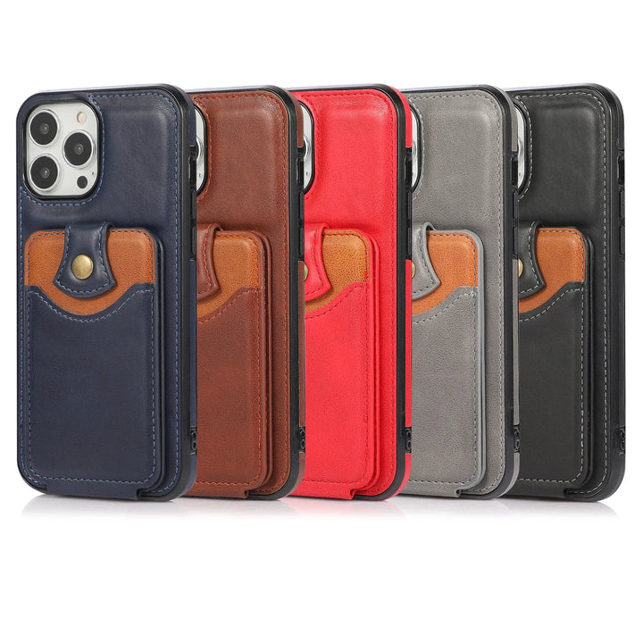 Luxury PU Leather Wallet Case for iPhone 15–SE – Card Holder with Sleek Design – Black, Brown, Red, Gray, Blue