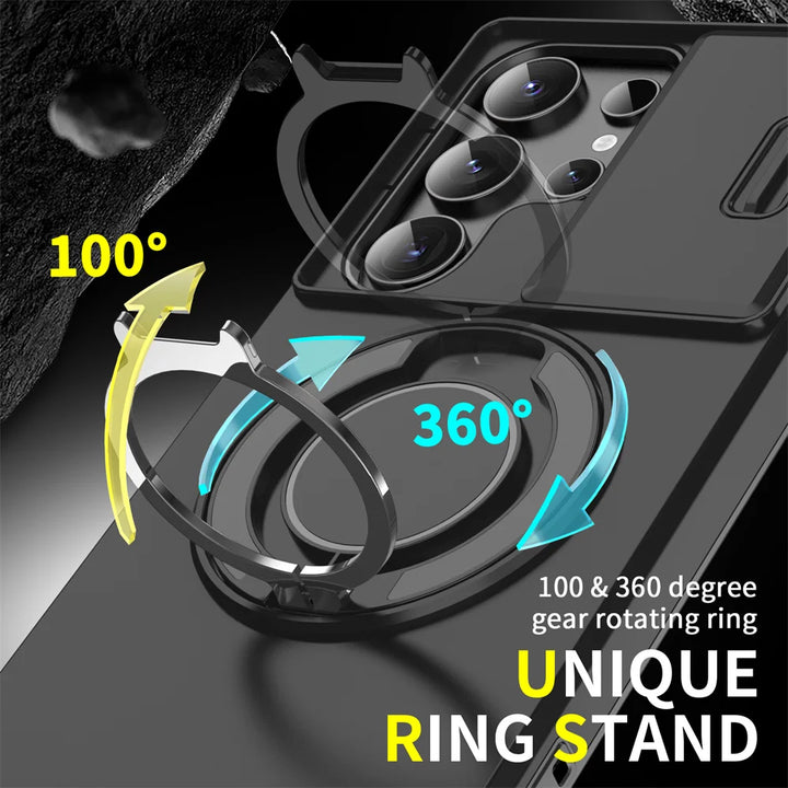 Magnetic Slide Camera Protection Case for Samsung S21-S25 – Shockproof, Stand, Anti-Scratch
