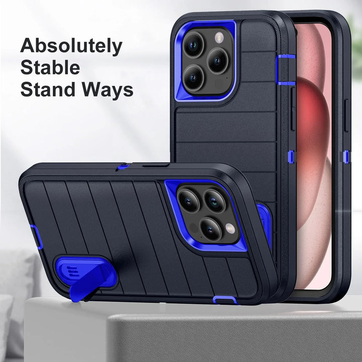 Heavy Duty Silicone Case for iPhone 16 Pro Max-13, Dual-Layer Protective Cover with Kickstand