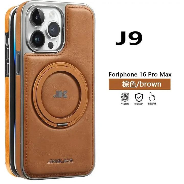 Invisible Stand Leather Case for iPhone 12 13 14 15 Pro Max Magnetic Holder