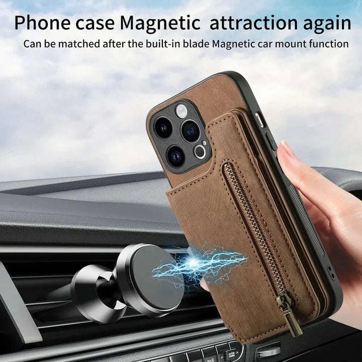 Zipper Wallet Leather Phone Case with Card Holder for iPhone 16/15/14/13/12/11 Pro Max