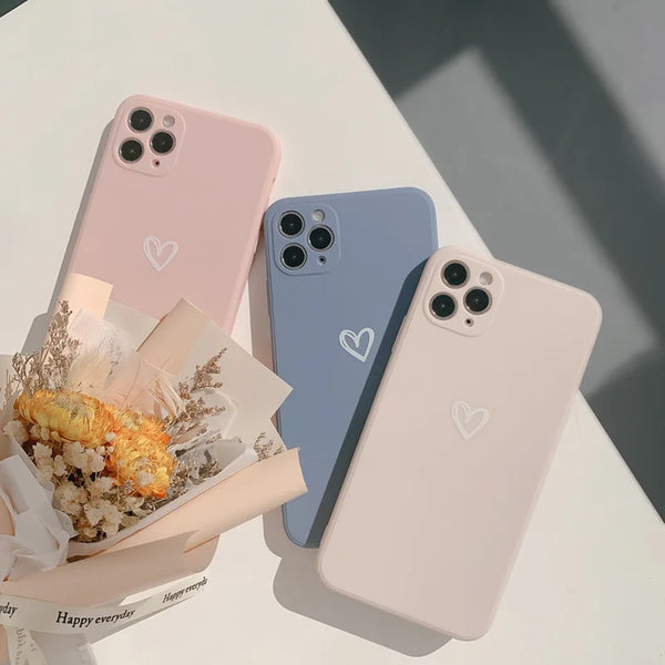 Love Heart Soft Silicone Case for iPhone 7/8/11/12/13/14/15 Pro Max with Cute Heart Design