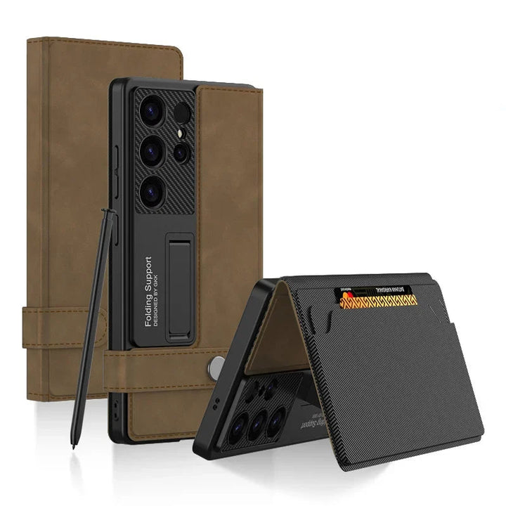 Luxury Leather Flip Wallet Case for Samsung Galaxy S25 Ultra with Card Slots & Kickstand – Shockproof and Stylish