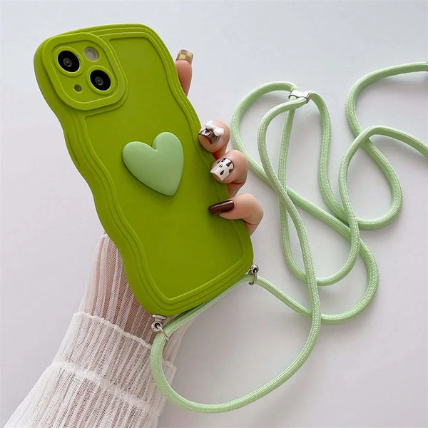 White Crossbody Love Heart Lanyard Case for iPhone 15 Pro Max