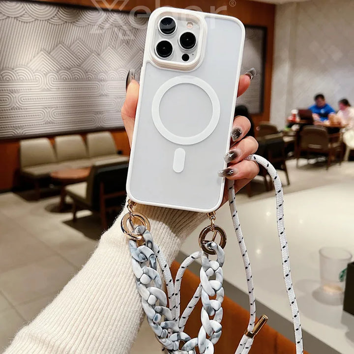 Clear MagSafe Crossbody Case with Adjustable Strap for iPhone 16 15 14 13 12 – Stylish & Shockproof Design