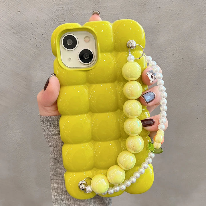 Luxury Pearl Bracelet Chain 3D Ice Lattice Case for iPhone 16 15 14 13 12 Pro Max