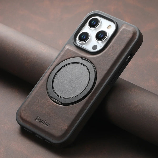 360° Rotate Magnetic Ring Stand Leather Case for iPhone 16 15 14 13 12 Pro Max Plus