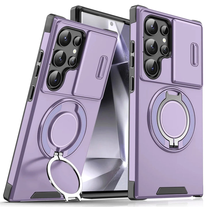 Magnetic Slide Camera Protection Case for Samsung S21-S25 – Shockproof, Stand, Anti-Scratch