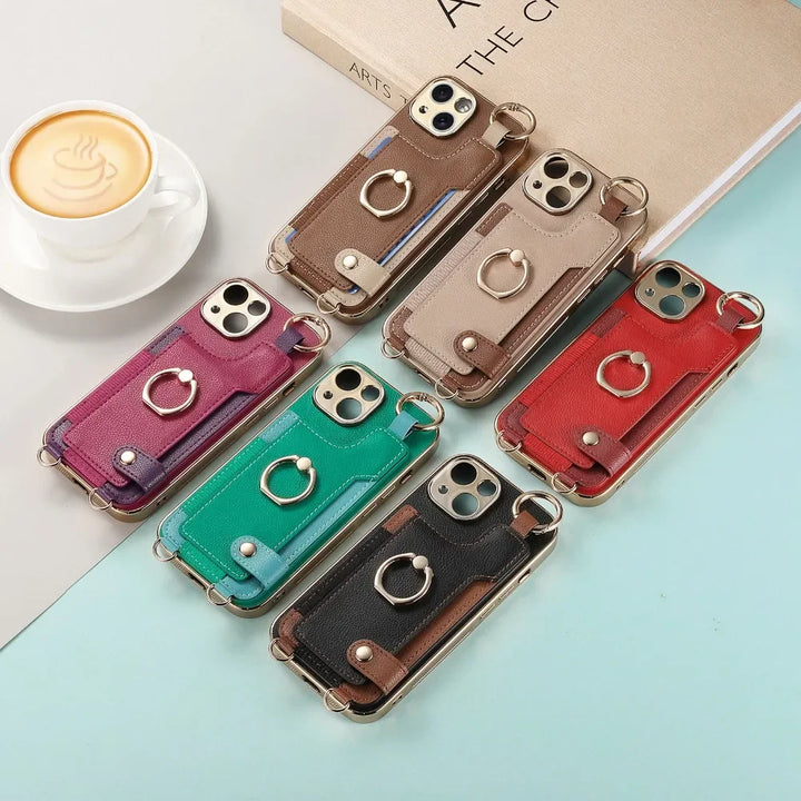 iPhone 16/15/14 Plus/13/12/11 Pro Max Plating Case with Wrist Strap & Lanyard