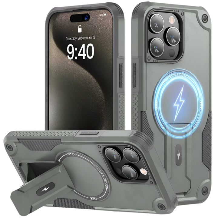 Heavy Duty MagSafe Case with Kickstand for iPhone 16, 15, 14, 13, 12, 11 Pro Max – Shockproof Dual Layer Magnetic Ring Holder Cover