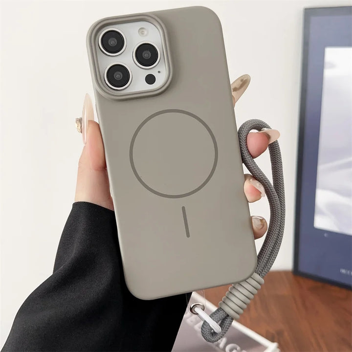 Candy Color Liquid Silicone MagSafe iPhone Case with Lanyard – Shockproof Magnetic Strap Cover for iPhone 11–16 Pro Max