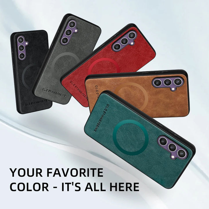 Faux Leather Magsafe Case for Samsung S20 S21 S22 S23 S24 Note 10 20 Ultra