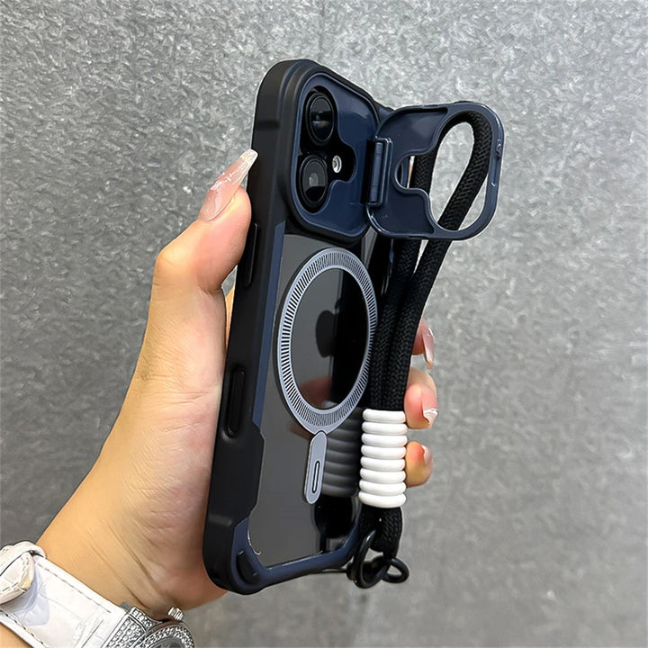 Wrist Strap Armor Case for iPhone 11, 12, 13, 14, 15 Pro Max – Shockproof, Anti-Scratch, Magnetic, With Lanyard
