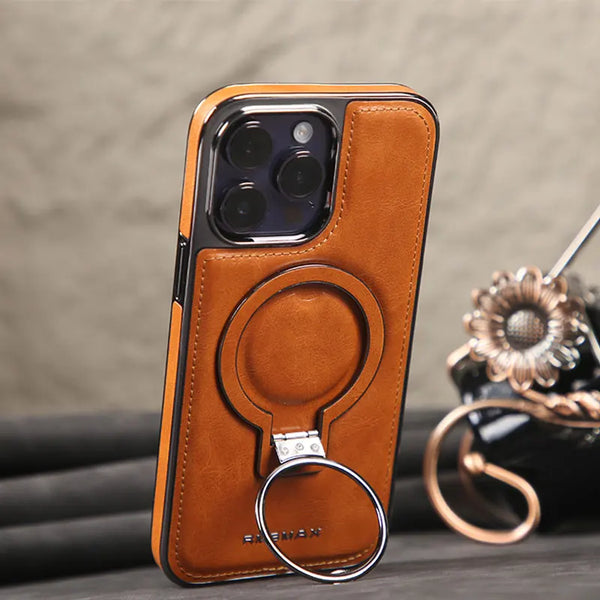 Invisible Stand Leather Case for iPhone 13 14 15 Pro Max with Magsafe