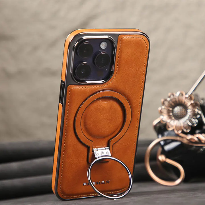 Invisible Stand Leather Case for iPhone 13 14 15 Pro Max with Magsafe