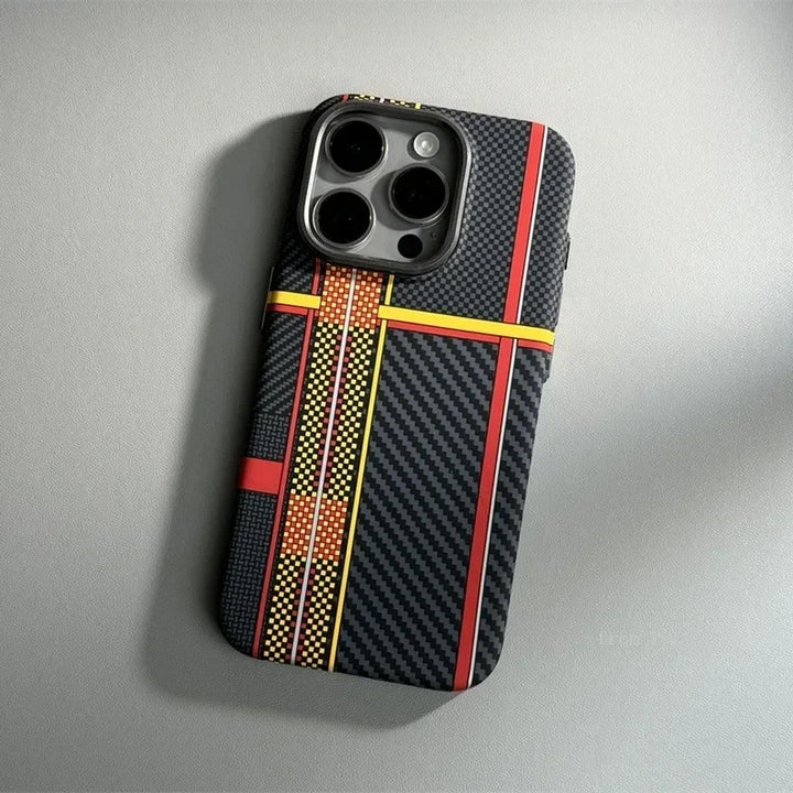 Carbon Fiber MagSafe Case for iPhone 16 Pro Max – Abstract Geometric Tough Armor with Magnetic Wireless Charging