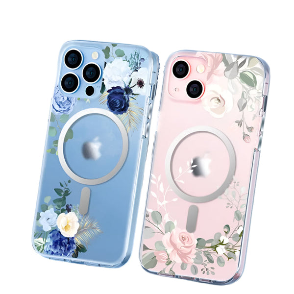 Fine Flower Pattern Matte Transparent Magnetic iPhone Case for iPhone 16 to 11 – Floral Anti-Fingerprint MagSafe Compatible Cover