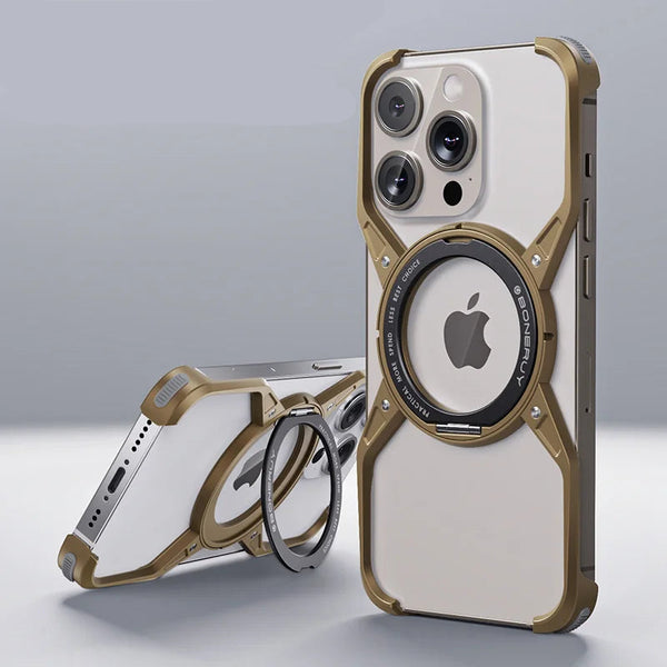 Aluminum MagSafe iPhone Stand Case – Metal Shockproof Bumper Cover for iPhone 13–16 Pro Max