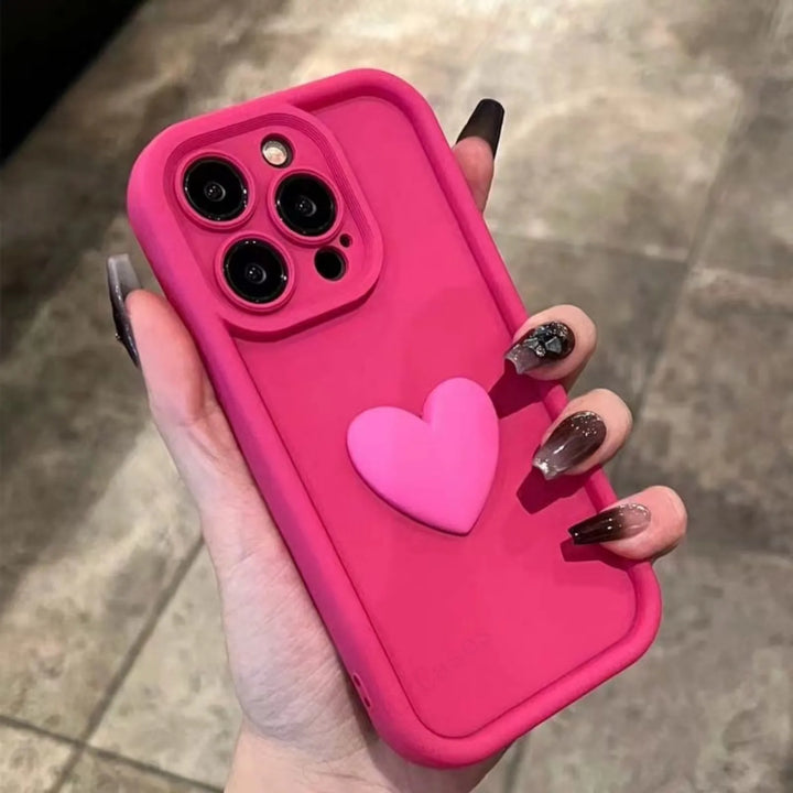 Luxury 3D Love Heart Silicone Case for iPhone 11/12/13/14/15/16 Pro Max with Elegant Design