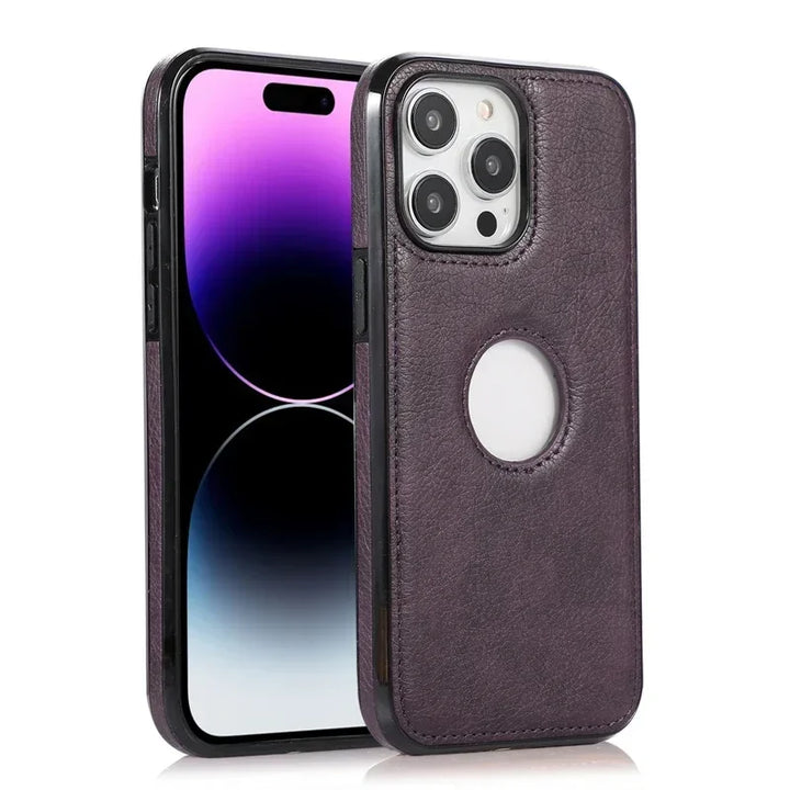 Classic Leather Case for iPhone 15/14/13/12/11/16 Pro Max with Logo View and Shockproof Design