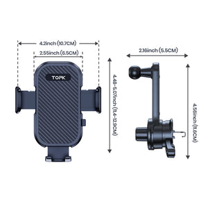 Dimensions of a phone holder with TOPK branding on a white background