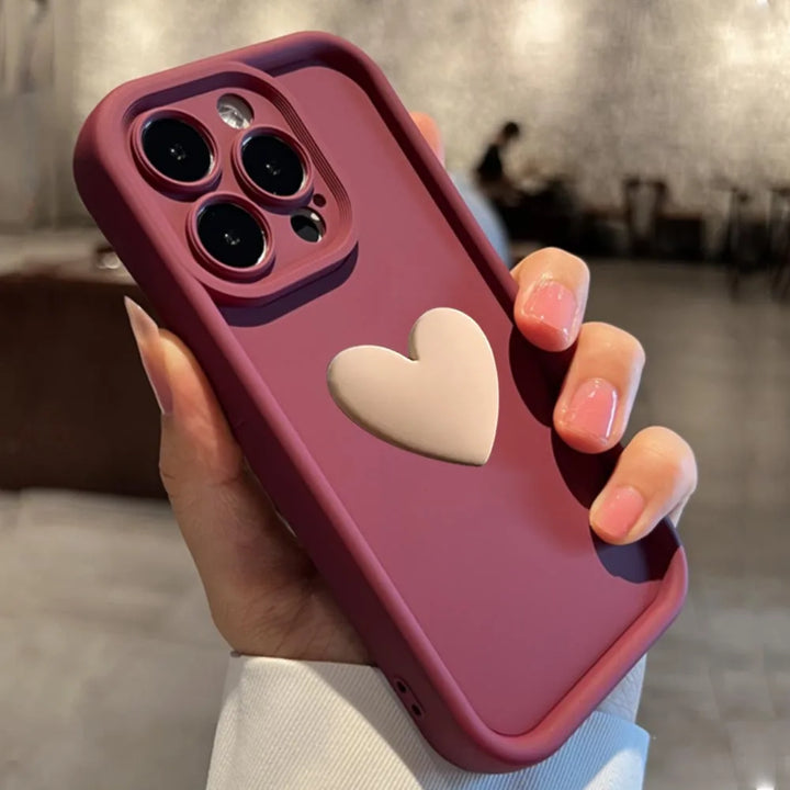 Luxury 3D Love Heart Silicone Case for iPhone 11/12/13/14/15/16 Pro Max with Elegant Design