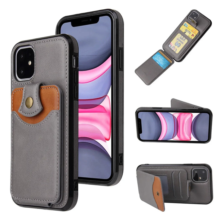 Luxury PU Leather Wallet Case for iPhone 15–SE – Card Holder with Sleek Design – Black, Brown, Red, Gray, Blue
