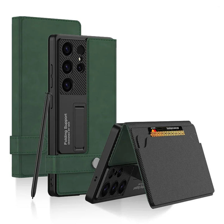 Luxury Leather Flip Wallet Case for Samsung Galaxy S25 Ultra with Card Slots & Kickstand – Shockproof and Stylish