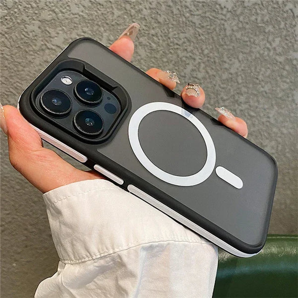 Luxury MagSafe Matte Bicolor Frame iPhone Case – Full-Coverage Shockproof Magnetic Cover for iPhone 11–16 Pro Max