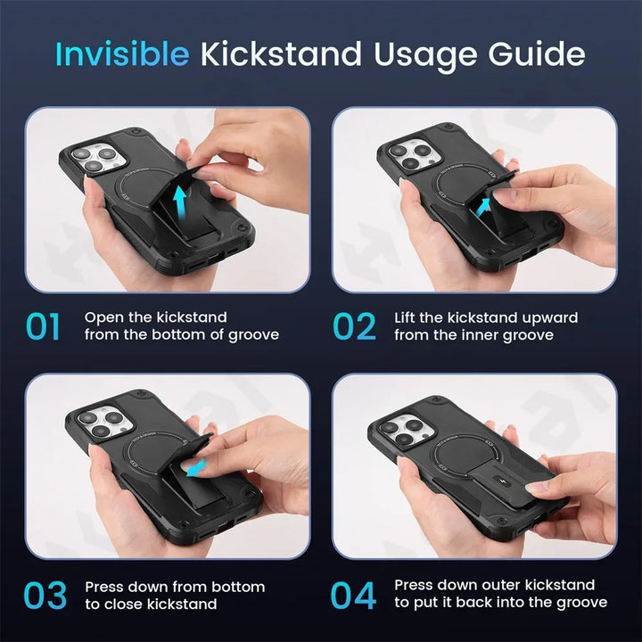 Heavy Duty MagSafe Case with Kickstand for iPhone 16, 15, 14, 13, 12, 11 Pro Max – Shockproof Dual Layer Magnetic Ring Holder Cover