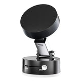 Black stand with a smartphone on a white background
