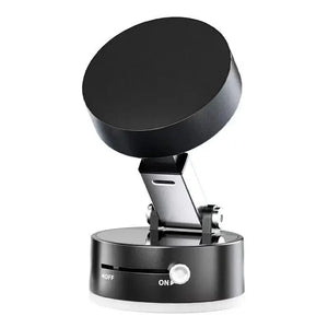 Black stand with a smartphone on a white background
