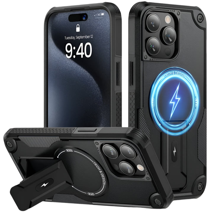 Heavy Duty MagSafe Case with Kickstand for iPhone 16, 15, 14, 13, 12, 11 Pro Max – Shockproof Dual Layer Magnetic Ring Holder Cover