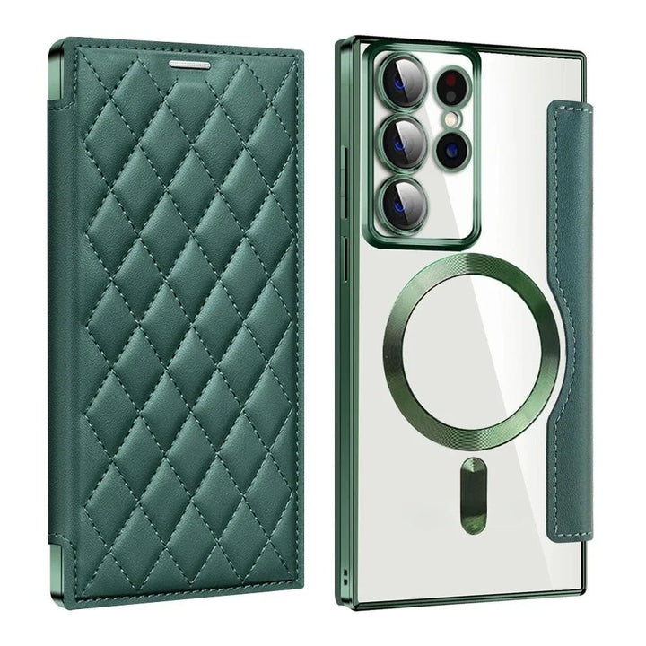 Card Holder Magnetic Leather Case for Samsung S22/S23/S24 Ultra, Wireless Charging