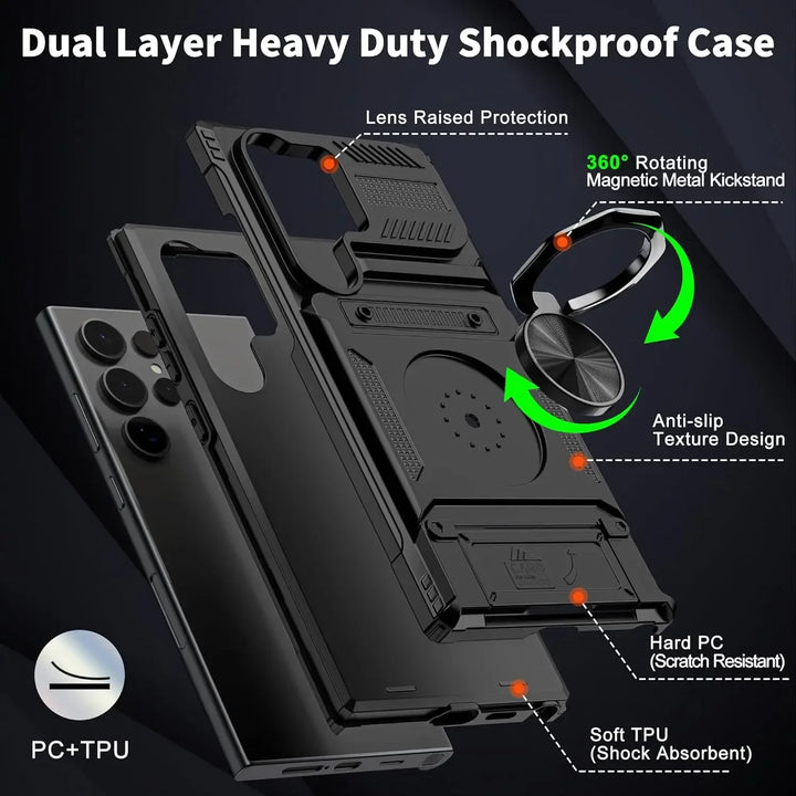 Samsung Galaxy S25/S24/S23/A55 Ultr Plus Heavy Duty Wallet Case with Kickstand and Card Holder