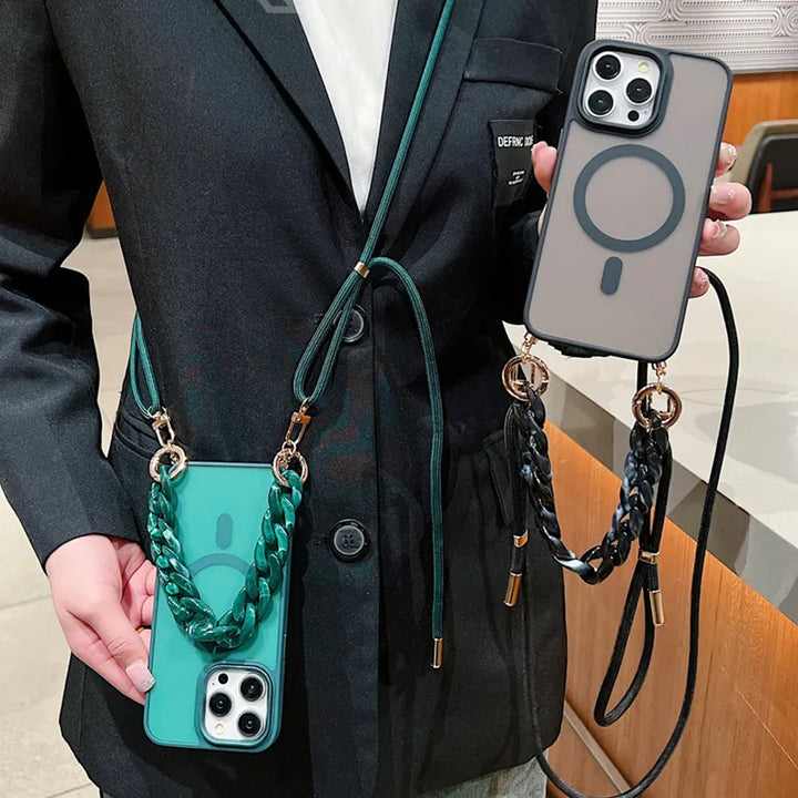 Clear MagSafe Crossbody Case with Adjustable Strap for iPhone 16 15 14 13 12 – Stylish & Shockproof Design