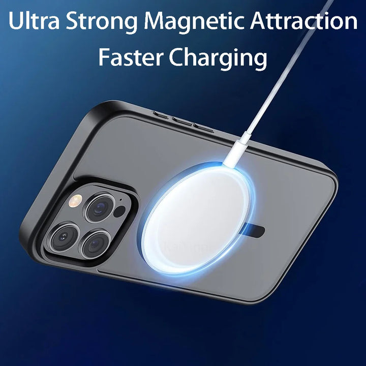 MagSafe Compatible Transparent Magnetic Case for iPhone 16-11 Series – Ultra-Clear Shockproof Design