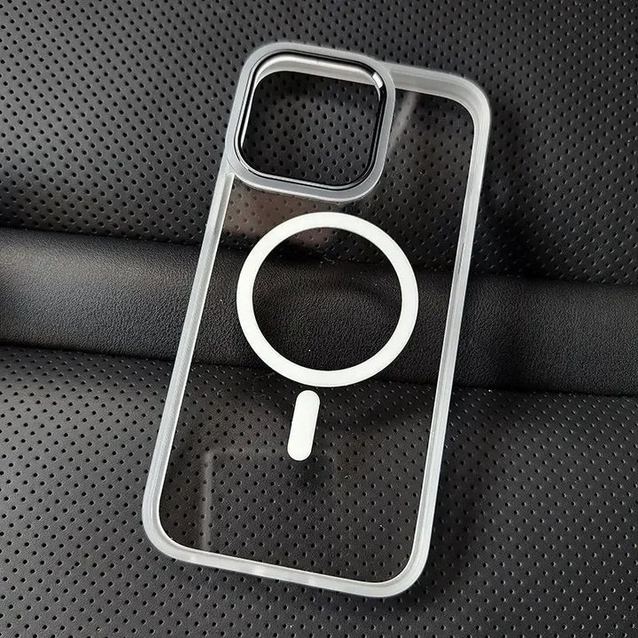 Metal Frame Transparent iPhone Case – MagSafe Magnetic Clear Protective Cover for iPhone 11–16 Pro Max