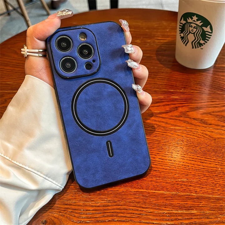 Luxury Matte Leather MagSafe Case for iPhone 16 Pro Max, Shockproof & Wireless Charging Compatible