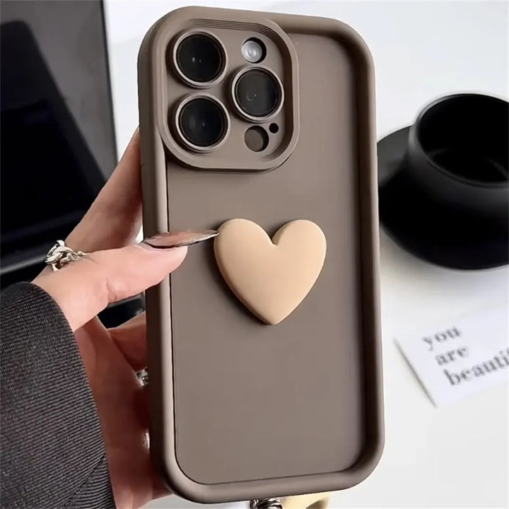 Luxury 3D Love Heart Silicone Case for iPhone 11/12/13/14/15/16 Pro Max with Elegant Design