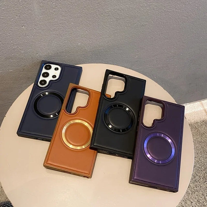 Premium Wireless Charging PU Leather Magnetic Case for Samsung Galaxy S24 Plus Ultra – Anti-Fingerprint, Non-Slip, and Shockproof Design