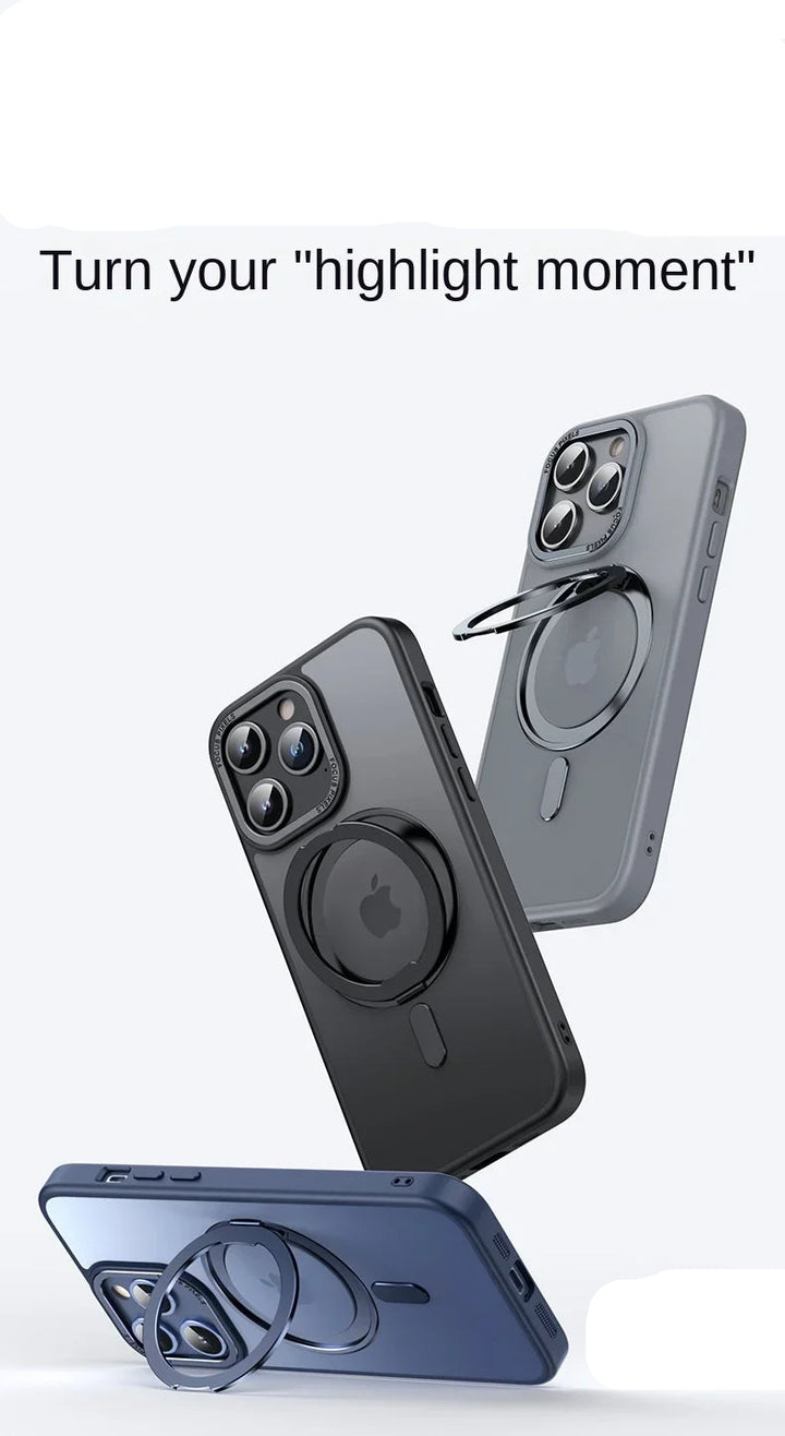 Luxury 360° Rotating Stand Case for iPhone 16 Pro Max, Magnetic Magsafe Ring Holder, Anti-Scratch and Wireless Charging Compatible
