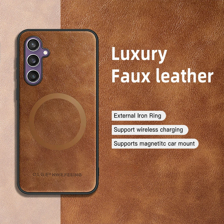 Faux Leather Magsafe Case for Samsung S20 S21 S22 S23 S24 Note 10 20 Ultra