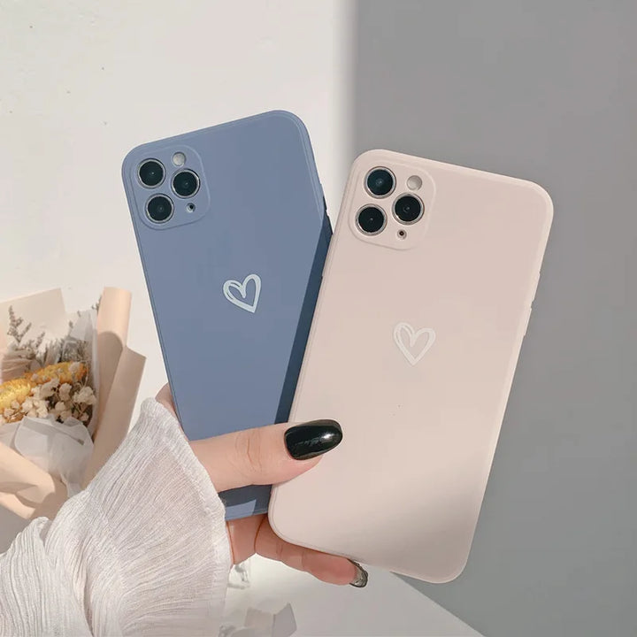 Love Heart Soft Silicone Case for iPhone 7/8/11/12/13/14/15 Pro Max with Cute Heart Design