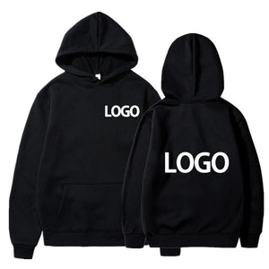 Black hoodie with 'LOGO' printed on front and back against a white background