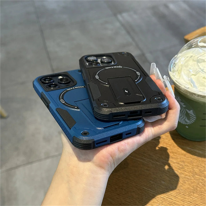 Rugged Military-Grade MagSafe iPhone Case with Kickstand – Shockproof Magnetic Bumper Cover for iPhone 11 to 16 Pro Max