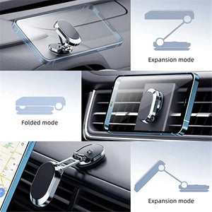 Car phone holder with expansion and folded modes shown on a blue background