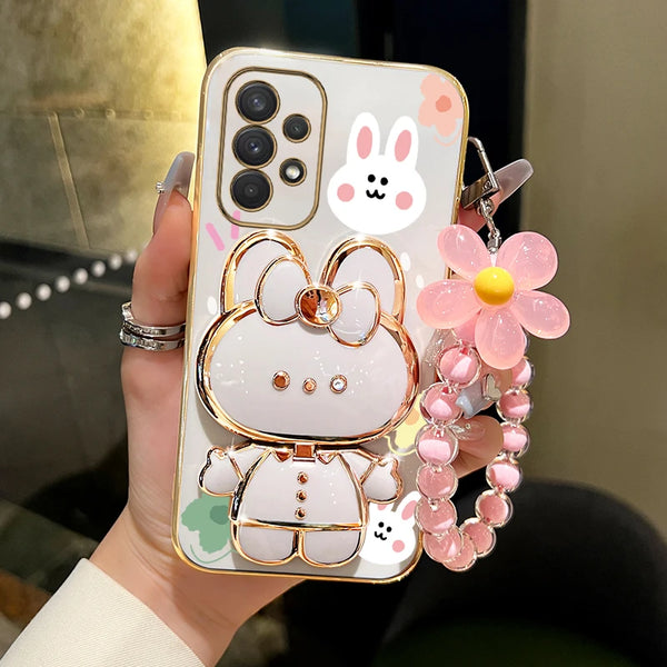 Strap Rabbit Phone Holder Case for Samsung A52 A72 A53 A73 A33 A20 A50 - Glossy, Anti-Scratch, Dustproof with Lanyard